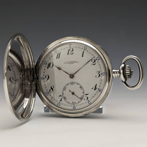 antique Ulysse Nardin pocket watch silver side hunter case works well